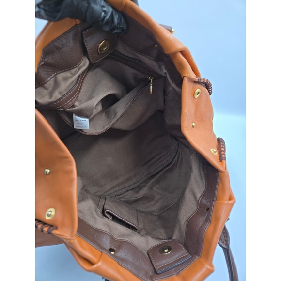 MCM Leather Satchel Handbag Purse Cognac Brown Top Handle Designer Bag - Picture 3 of 16